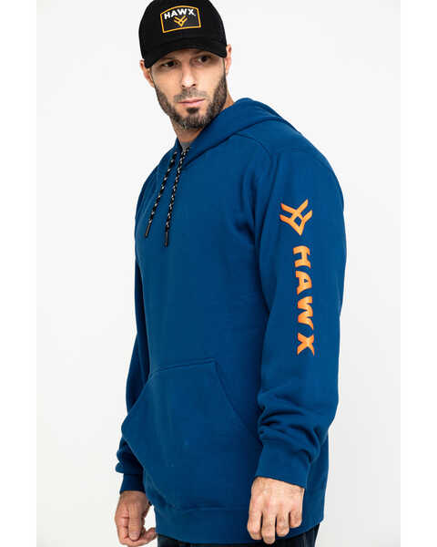 Image #3 - Hawx® Men's Logo Sleeve Performance Fleece Hooded Work Sweatshirt - Big & Tall, Blue, hi-res