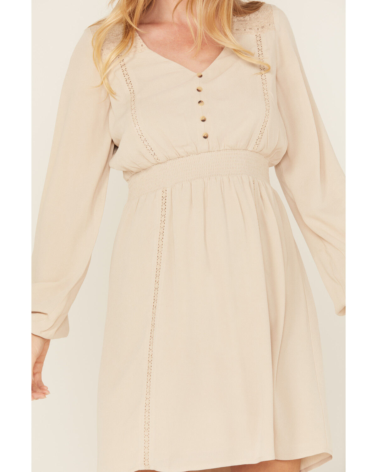 Image #3 - Shyanne Women's Lace Long Sleeve Button-Down Mini Dress, Natural, hi-res