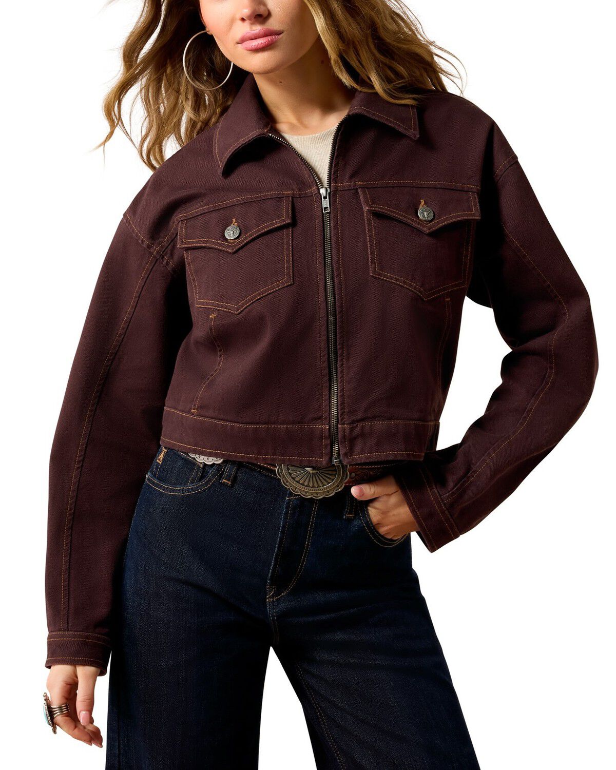 Ariat Women's Cavalry Long Sleeve Woven Top, Purple, hi-res