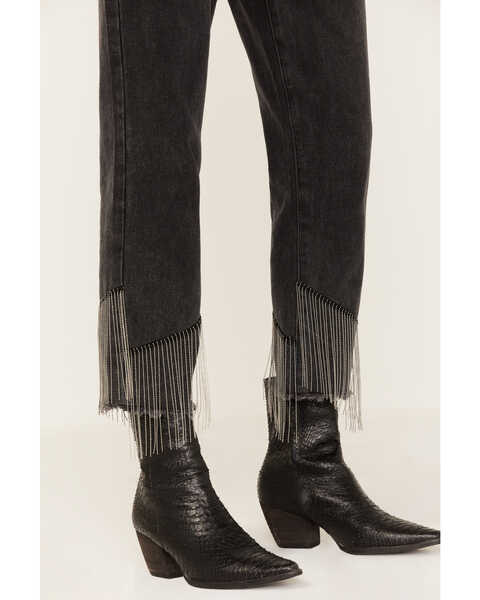 Image #2 - Rock & Roll Denim Women's Dark Wash High Rise Fringe Cropped Straight Jeans, Black, hi-res