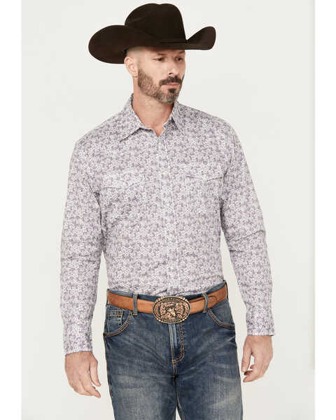 Image #1 - Wrangler 20X Men's Advanced Comfort Paisley Print Long Sleeve Snap Western Shirt, Purple, hi-res