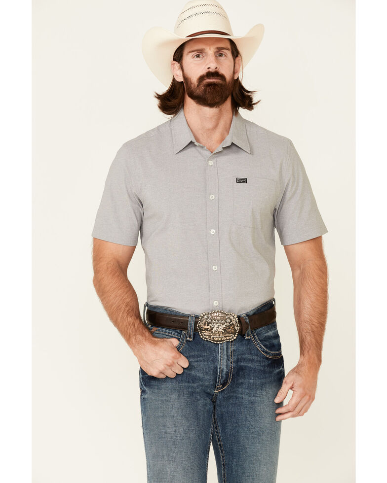 Kimes Ranch Men's Solid Grey Linville Coolmax Short Sleeve Button-Down Western Shirt, Heather Grey, hi-res