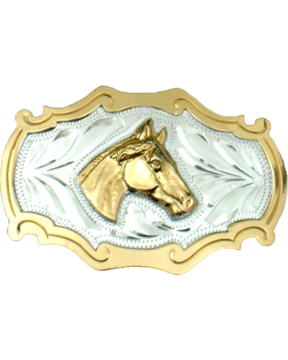 Image #1 - Western Express Men's Horsehead German Silver Belt Buckle, Silver, hi-res