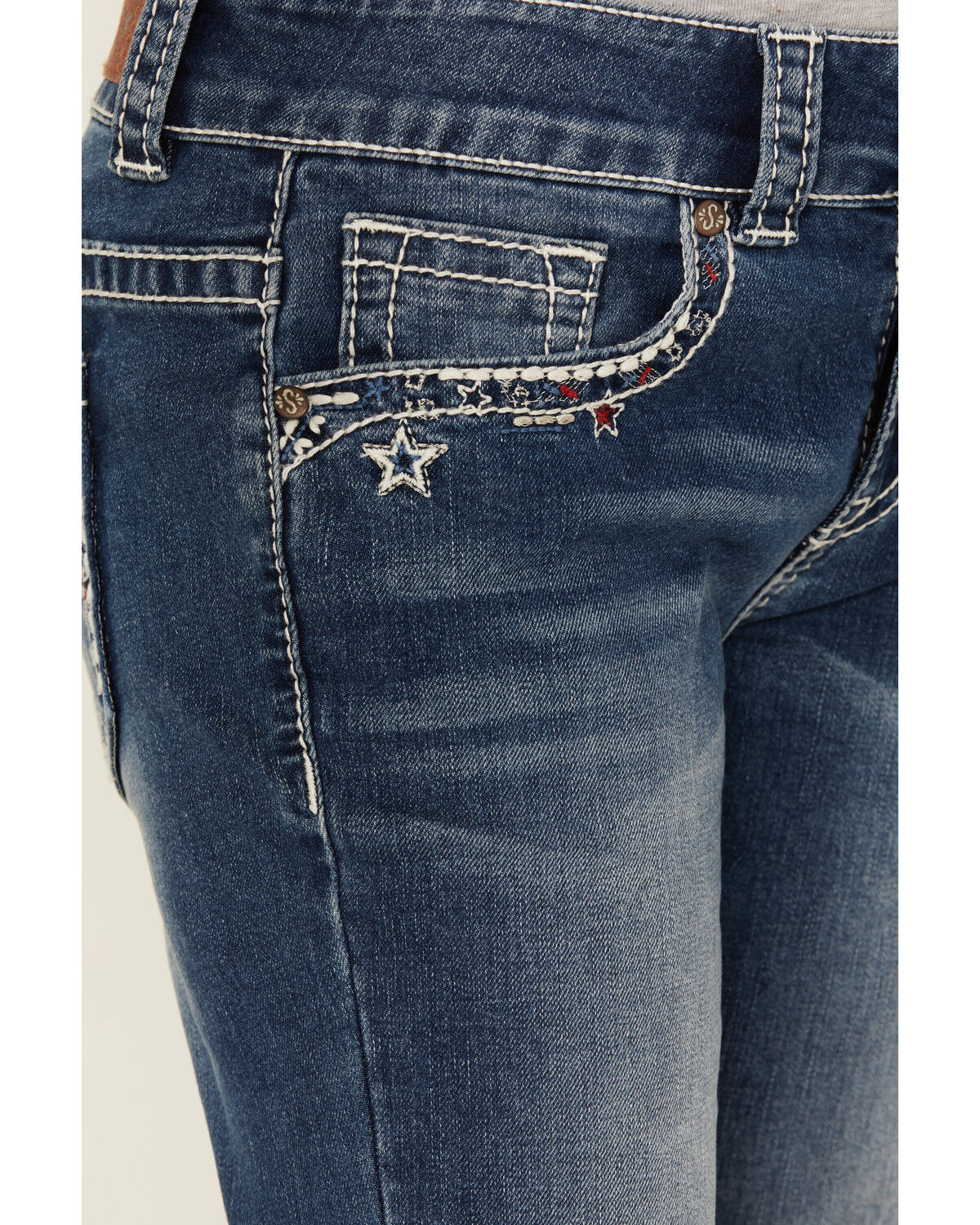 Image #2 - Shyanne Girls' Medium Wash Star Pocket Bootcut Stretch Denim Jeans, Medium Wash, hi-res