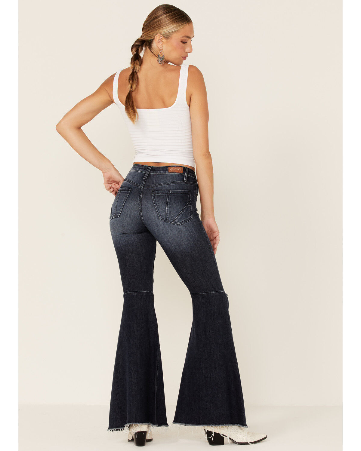 Image #3 - Shyanne Women's Dark Wash Mr Super Flare Destructed Fray Jeans, , hi-res