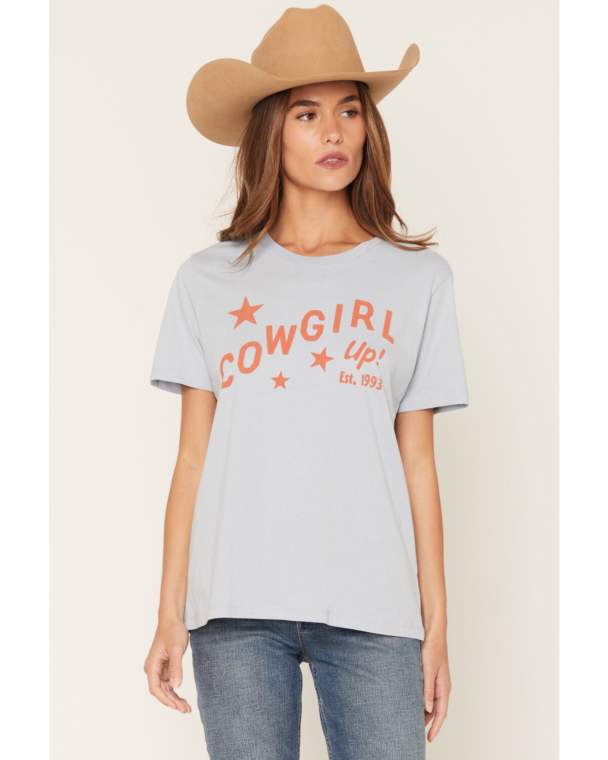 Cowgirl Up Women's Logo Star Short Sleeve Graphic Tee, Blue, hi-res