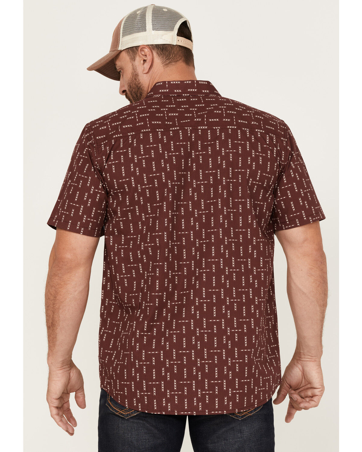 Image #4 - Gibson Men's Tribal Meeting Geo Print Short Sleeve Button Down Western Shirt, Burgundy, hi-res
