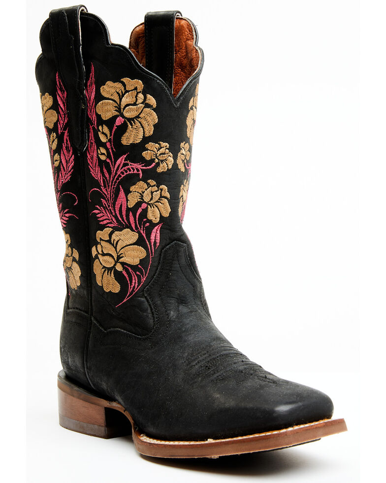 Dan Post Women's Asteria Floral Western Boots -  Square Toe , Black, hi-res