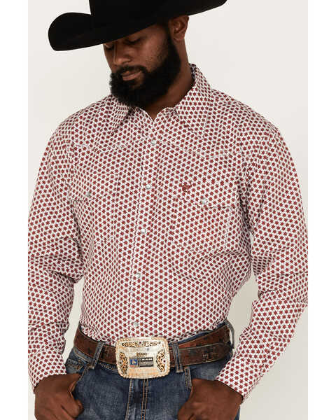 Image #2 - Cowboy Hardware Men's Six Star Print Long Sleeve Pearl Snap Western Shirt, Burgundy, hi-res