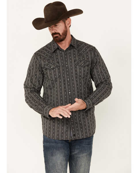 Image #1 - Moonshine Spirit Men's Concrete Cowboy Striped Print Long Sleeve Snap Western Shirt, Black, hi-res