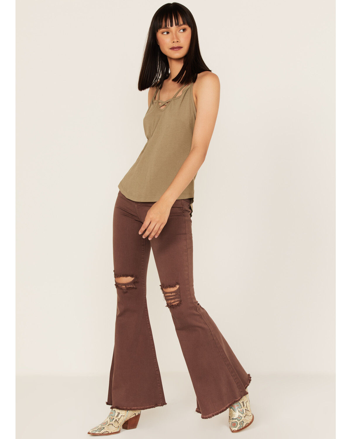 Image #2 - Shyanne Women's Cross Front Jersey Tank Top, Sage, hi-res