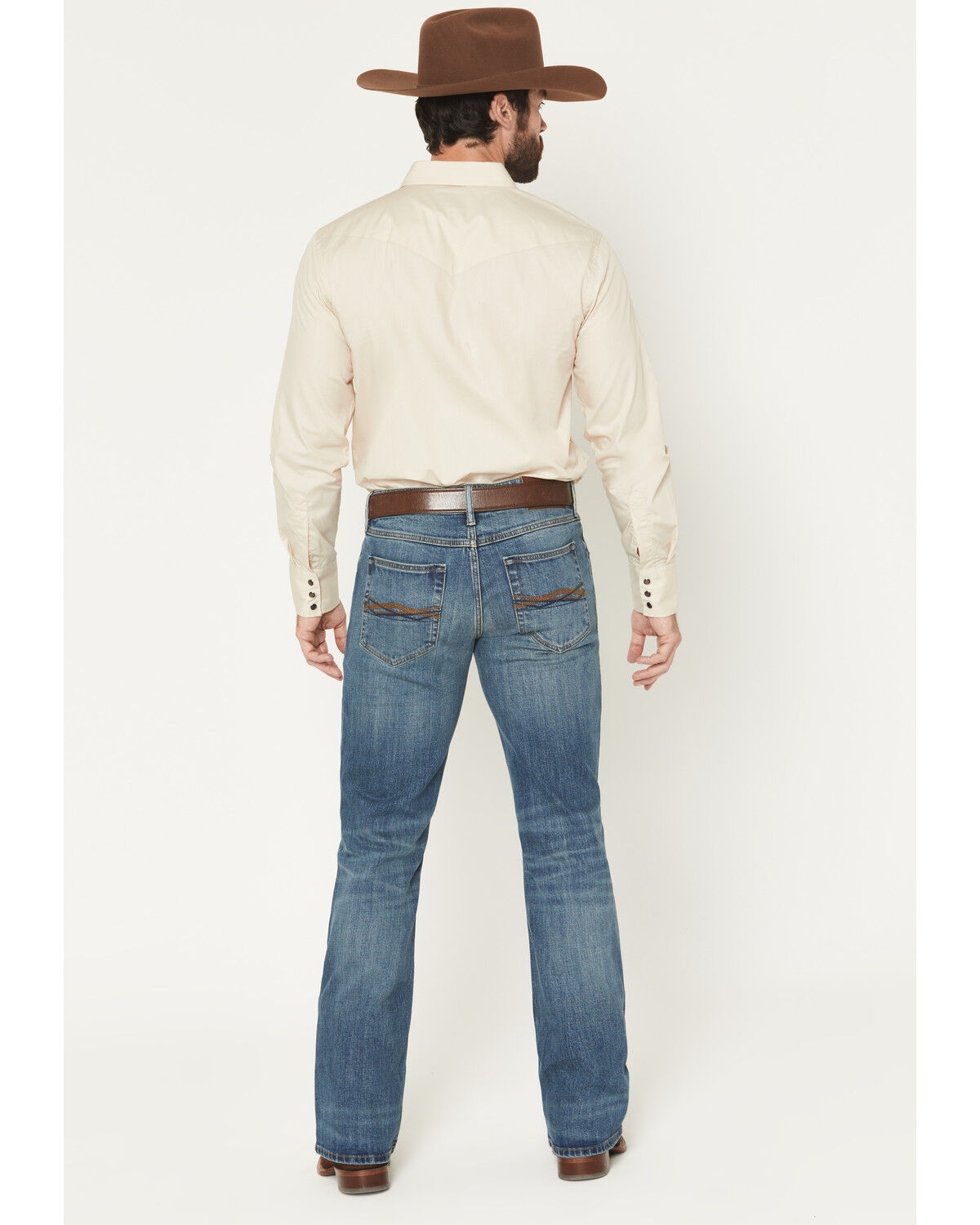 Image #3 - RANK 45® Men's Roughstock Roadrunner Wash Brock Relaxed Bootcut Performance Stretch Denim Jeans, Medium Wash, hi-res