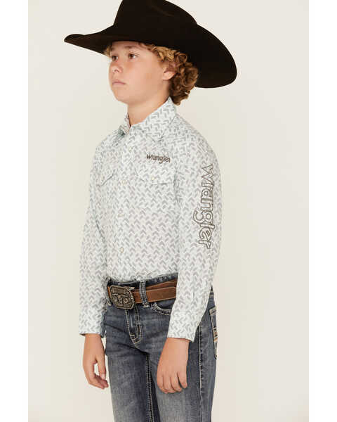 Image #2 - Wrangler Boys' Geo Print Logo Long Sleeve Pearl Snap Western Shirt , Aqua, hi-res