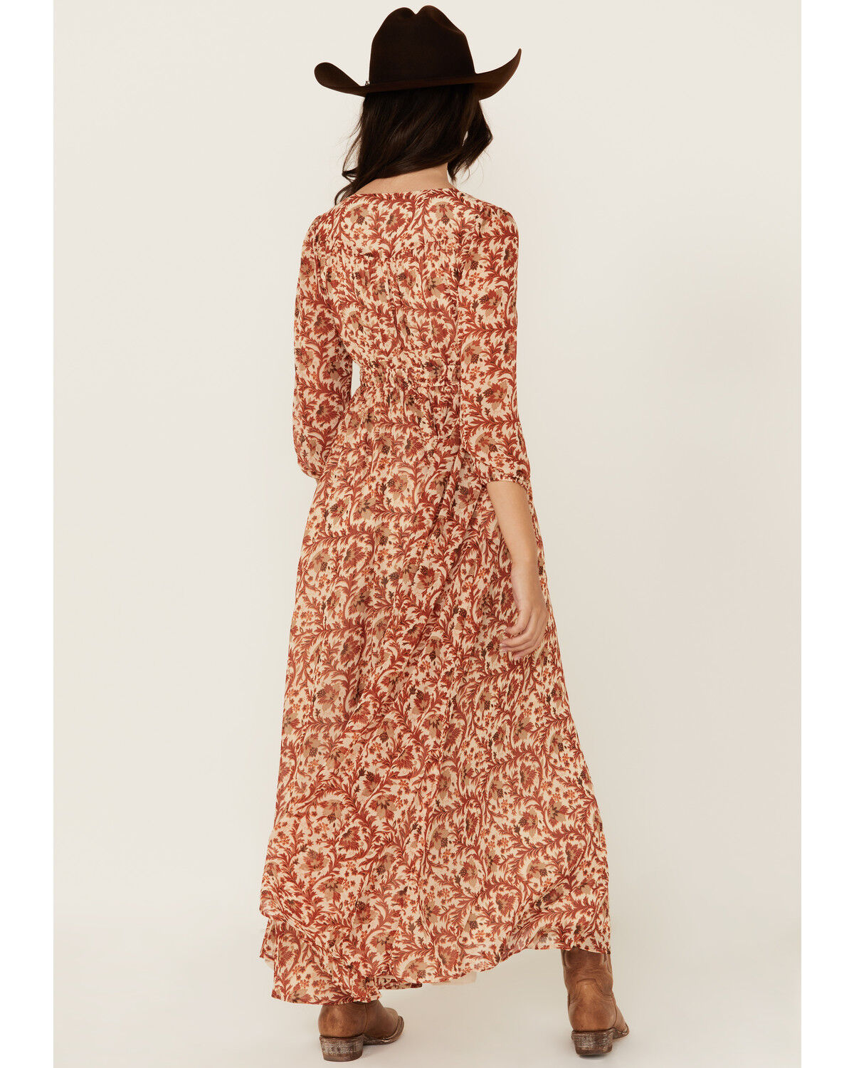 Image #4 - Shyanne Women's Chiffon Floral Print Maxi Dress, Taupe, hi-res