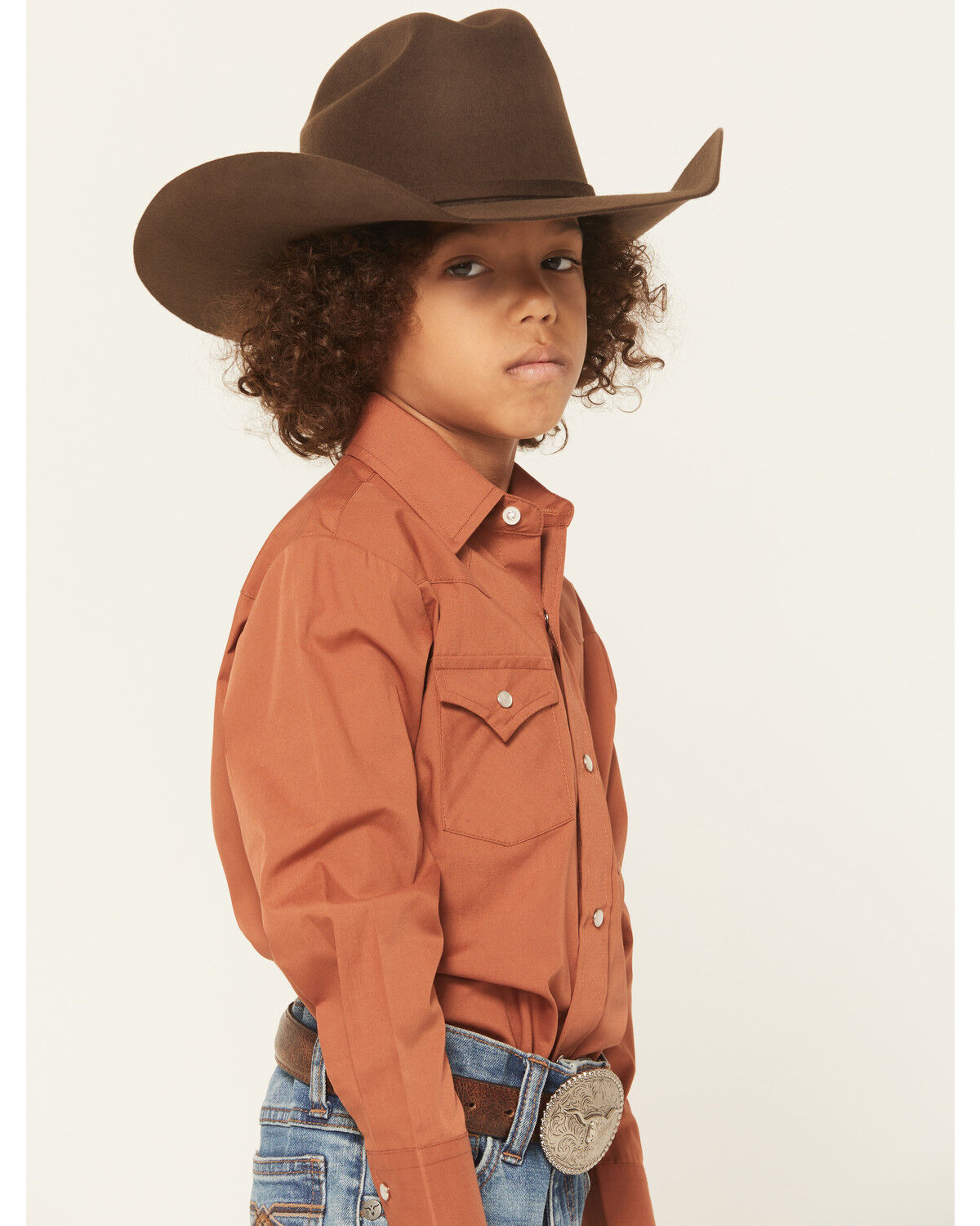 Image #2 - Ely Walker Boys' Solid Long Sleeve Snap Western Shirt, Rust Copper, hi-res