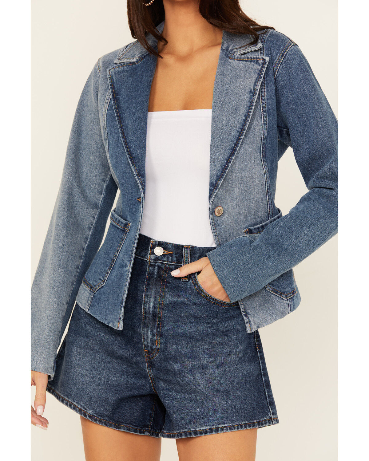 Image #3 - Shyanne Women's Oasis Medium Wash Denim Blocked Comfort Stretch Blazer, Medium Wash, hi-res
