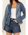 Image #3 - Shyanne Women's Oasis Medium Wash Denim Blocked Comfort Stretch Blazer, Medium Wash, hi-res