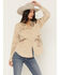 Image #1 - Blue B Women's Western Embroidered Long Sleeve Pearl Snap Western Shirt, Taupe, hi-res