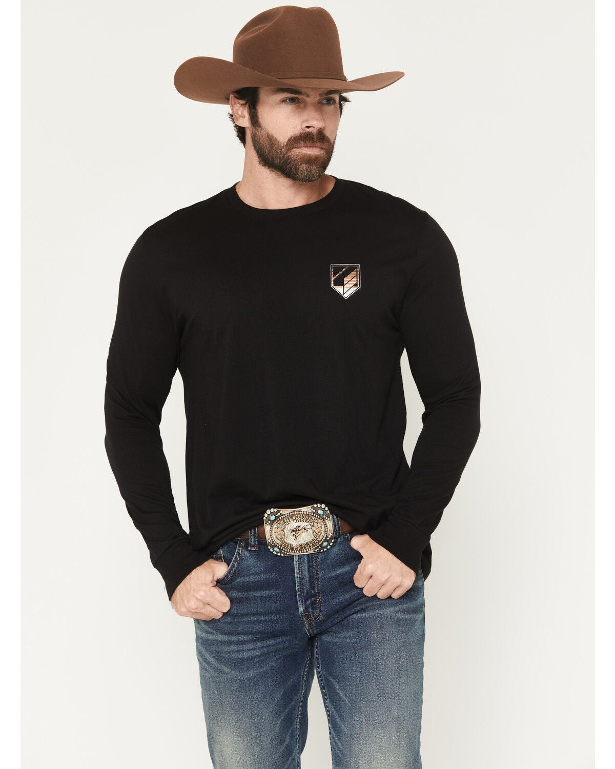 Image #2 - RANK 45&reg; Men's Serape Logo Bull Pixel Long Sleeve Graphic T-Shirt, Black, hi-res