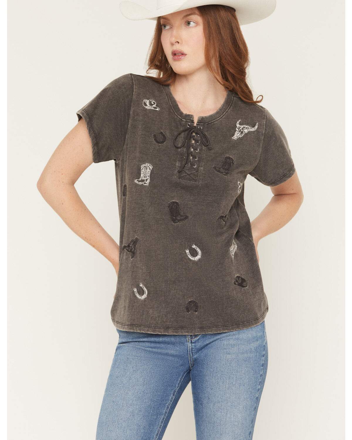 Image #1 - Blended Women's Icon Embroidered Short Sleeve Tee, Black, hi-res