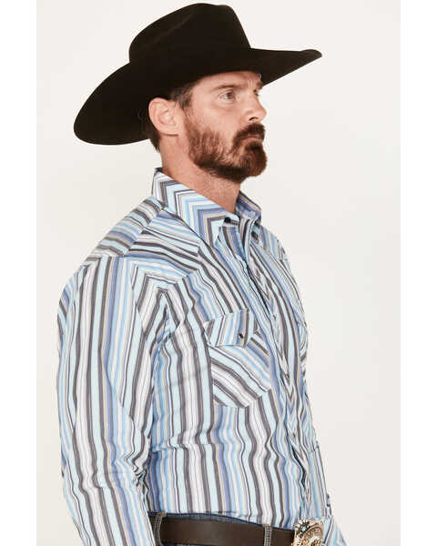 Image #2 - Wrangler Men's Silver Edition Striped Print Long Sleeve Snap Western Shirt, Blue, hi-res