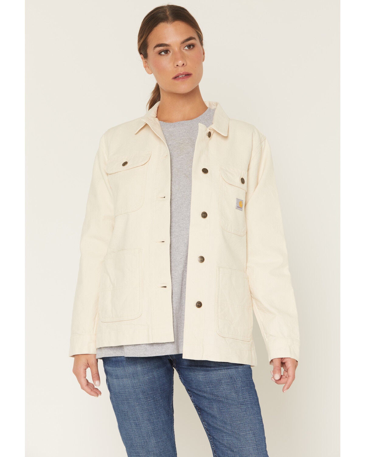 Image #1 - Carhartt Women's Rugged Flex&reg; Loose Fit Canvas Chore Jacket, Cream, hi-res
