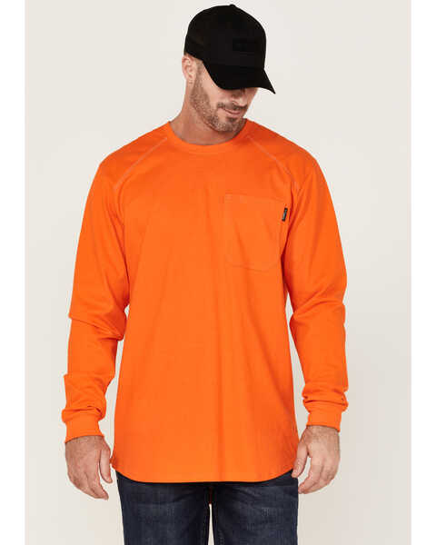 Hawx Men's FR Pocket Long Sleeve Work T-Shirt , Orange, hi-res
