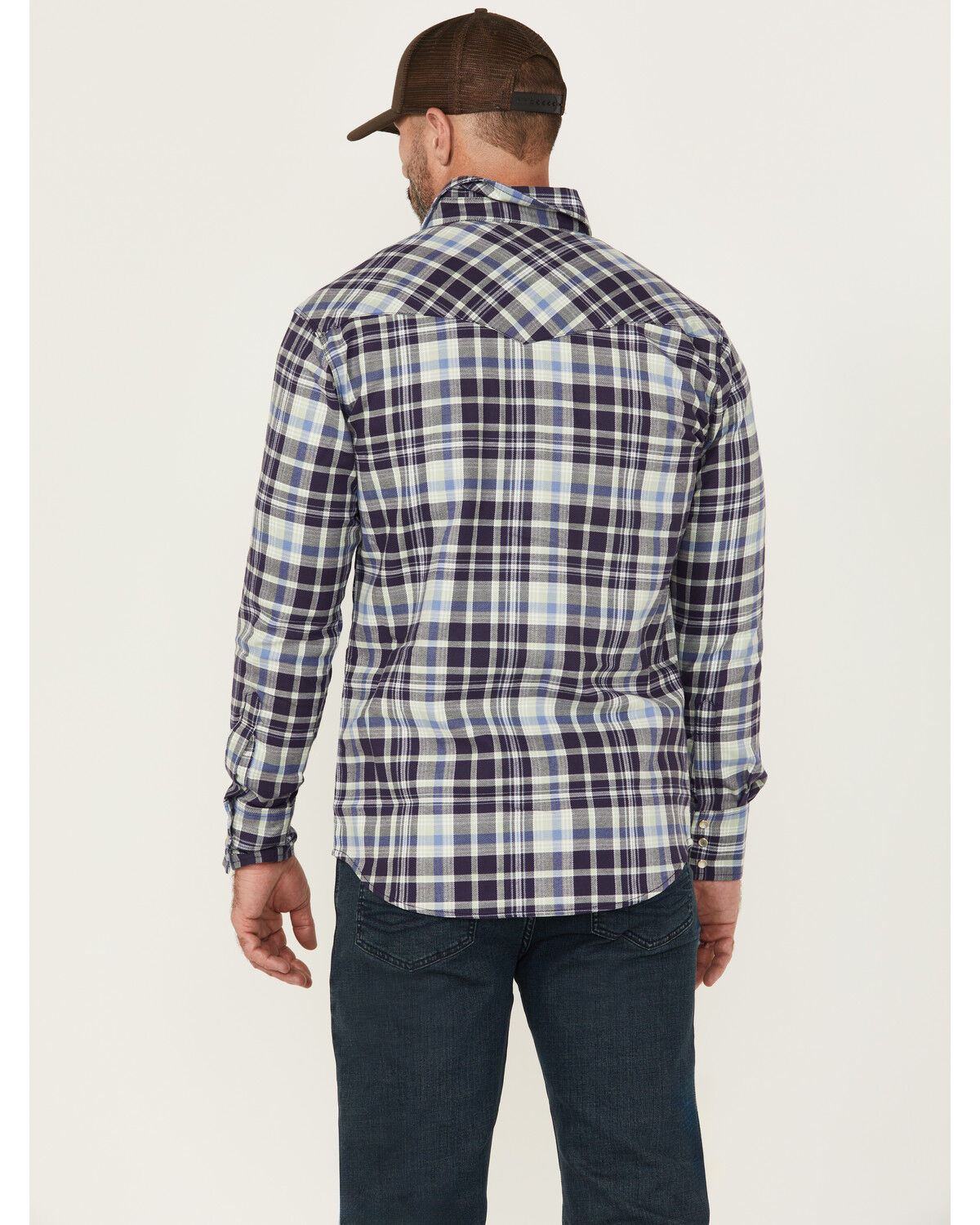 Image #4 - Wrangler Men's FR Plaid Print Long Sleeve Snap Work Shirt, Blue, hi-res