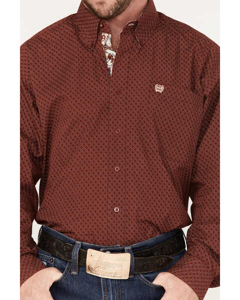 Image #3 - Cinch Men's Geo Print Long Sleeve Button-Down Western Shirt , Burgundy, hi-res