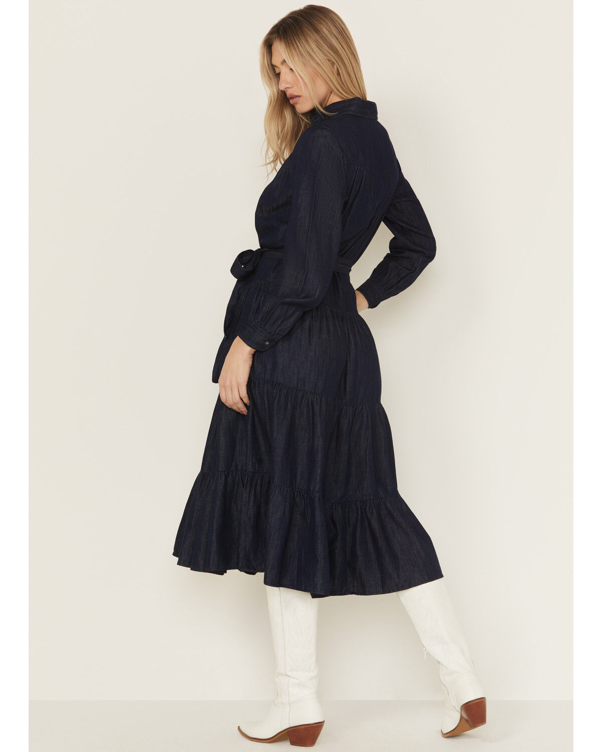 Image #4 - Ariat Women's Sahara Dark Wash Denim Long Sleeve Midi Dress, Dark Wash, hi-res