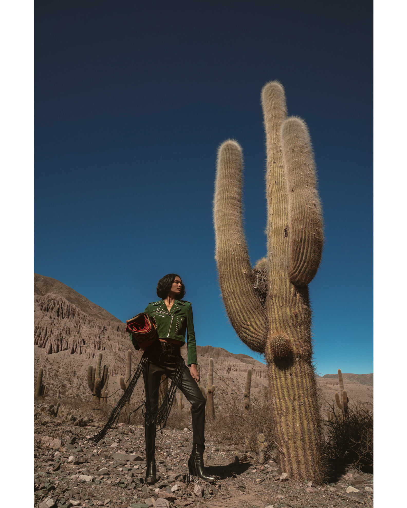 Image #1 - Understated Leather Women's Runway Studded Suede Moto Jacket, Green, hi-res