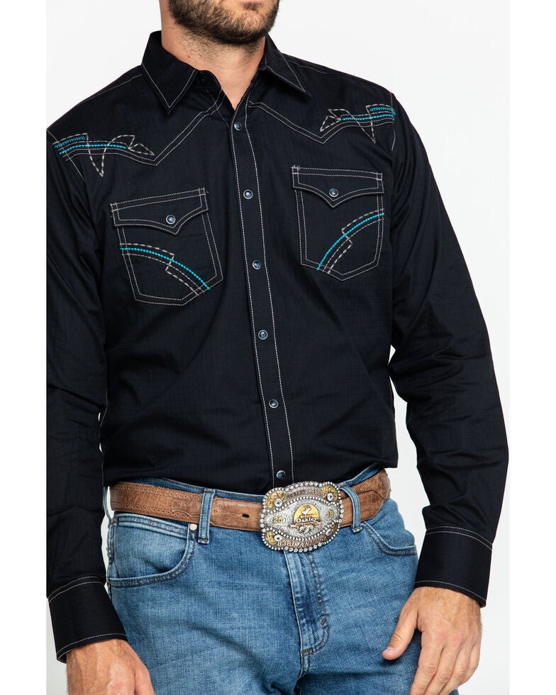 Rock 47 By Wrangler Men's Black Solid Embroidered Long Sleeve Western