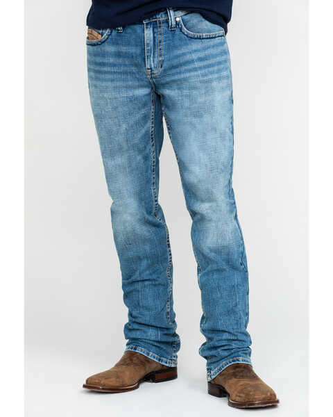 Cody James Men's Clover Leaf Light Wash Slim Straight Stretch Denim Jeans , Blue, hi-res