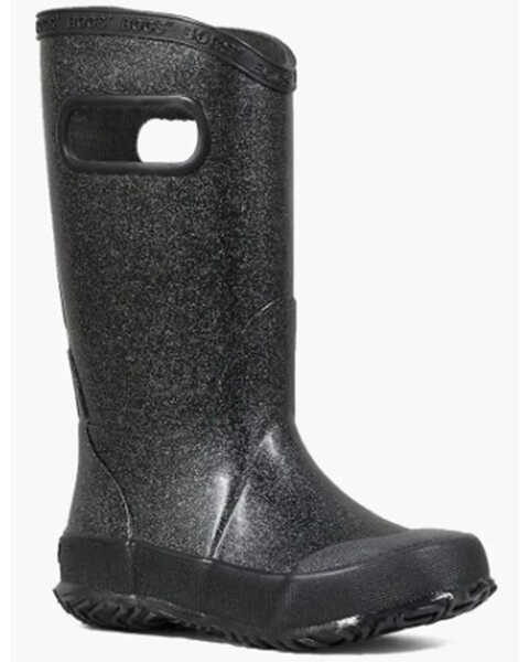 Image #1 - Bogs Girls' Glitter Rain Boots - Round Toe, Black, hi-res