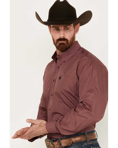 Image #2 - Cinch Men's Geo Print Long Sleeve Button-Down Western Shirt , Dark Pink, hi-res