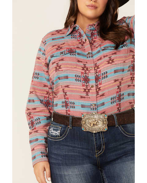 Ariat Women's R.E.A.L Ravishing Southwestern Print Long Sleeve Snap Western  Shirt - Plus