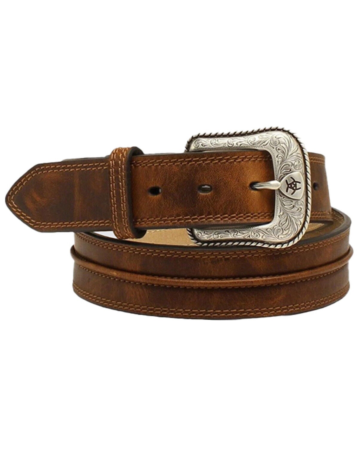 Image #2 - Ariat Men's Rowdy Center Bump Leather Belt, Aged Bark, hi-res