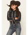 Image #1 - Cruel Girl Girls' Floral Wallpaper Print Long Sleeve Snap Western Shirt, Black, hi-res