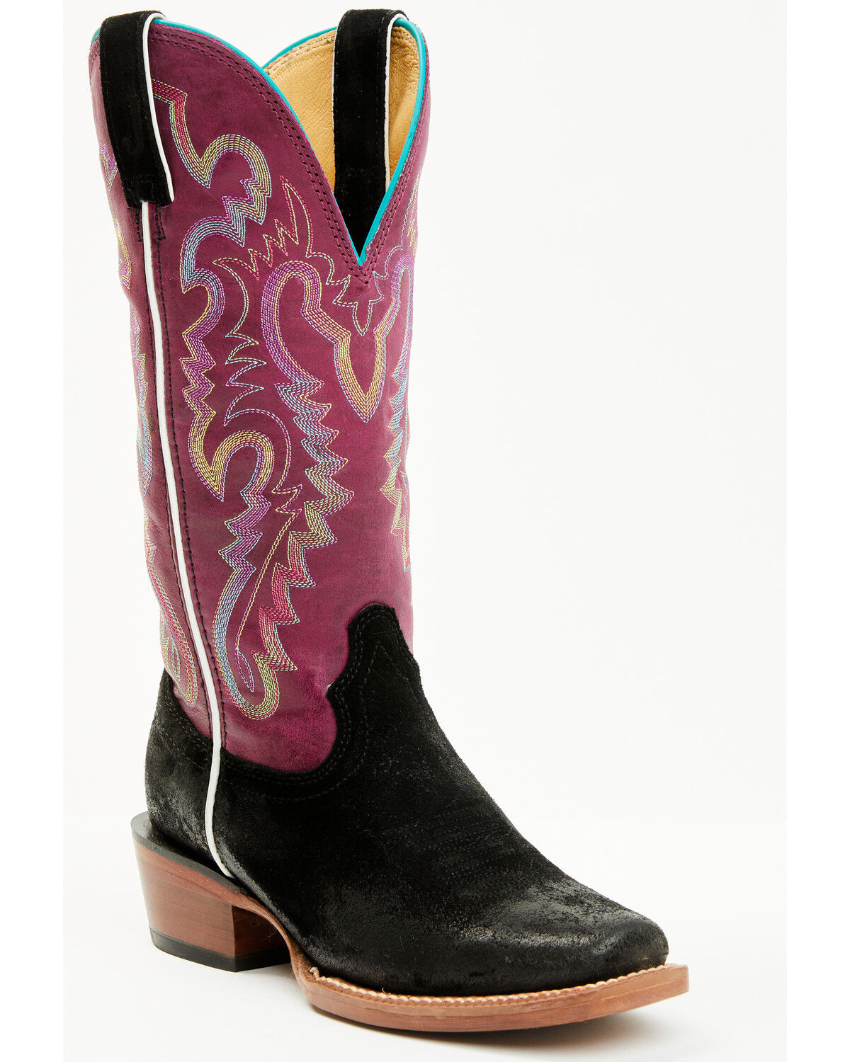 Image #1 - Justin Women's Breaking News Suede Western Boots - Square Toe, Black, hi-res