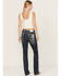Image #1 - Grace in LA Women's Dark Wash Mid Rise Floral Stretch Bootcut Jeans, Dark Wash, hi-res