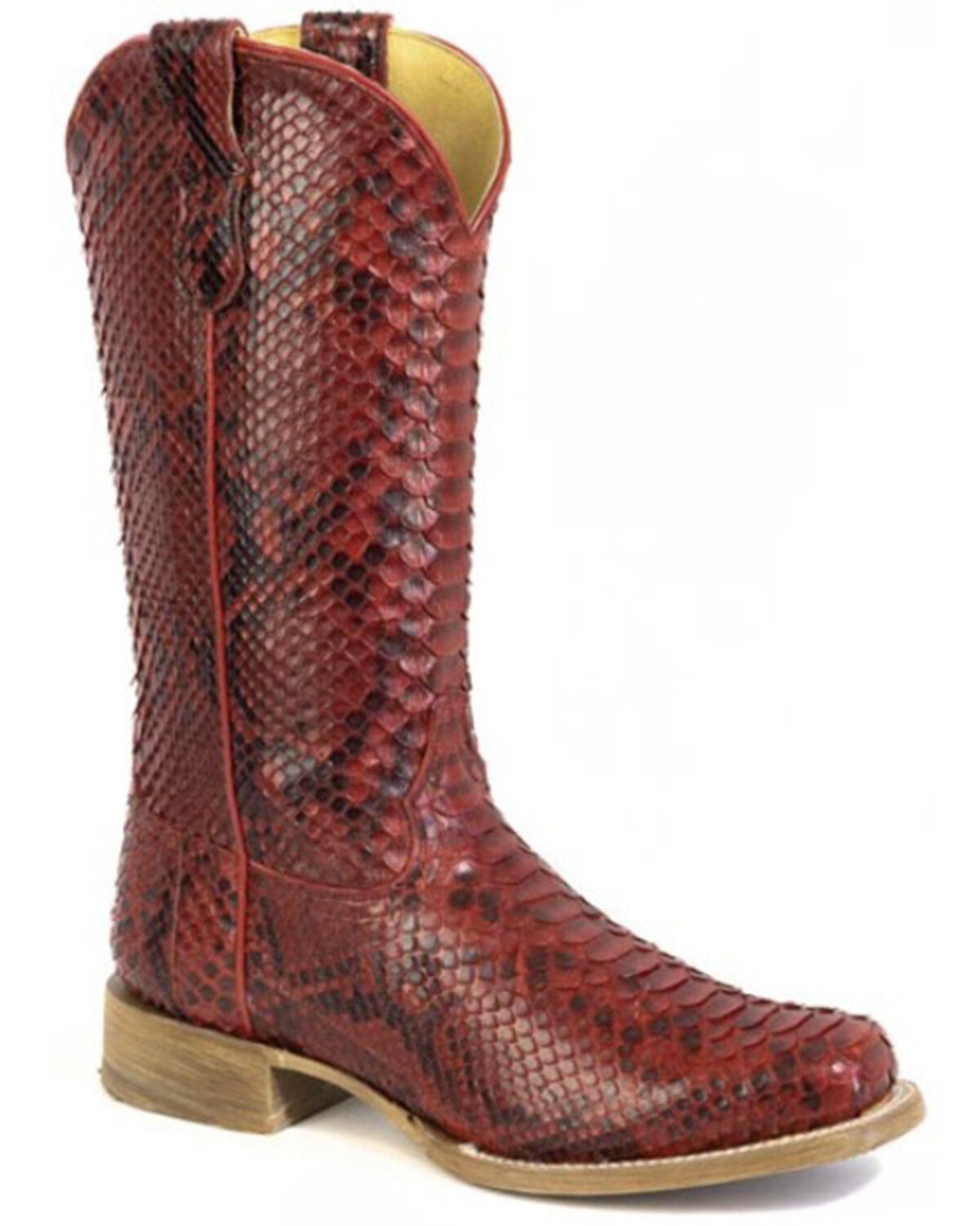 Roper Women's Fire Red Exotic Python Western Boots - Square Toe, Red, hi-res