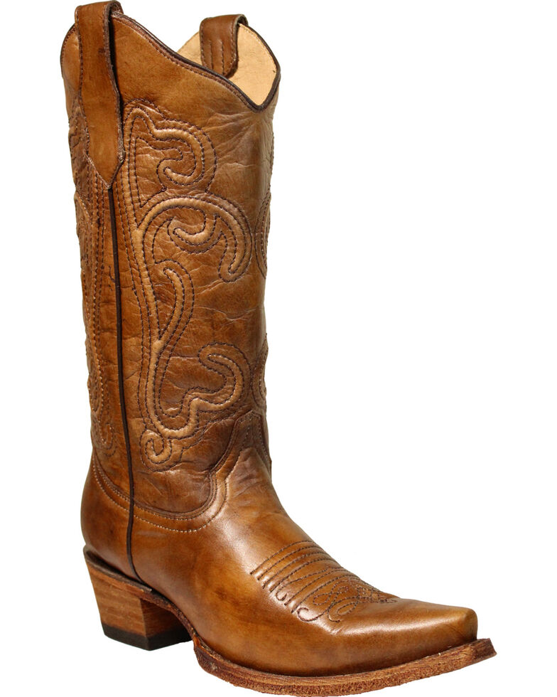 Circle G Women's Brown Corded Cowgirl Boots - Snip Toe, Brown, hi-res