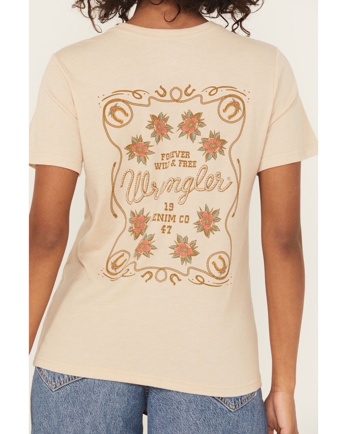 Image #4 - Wrangler Women's Logo Flower Short Sleeve Graphic Tee, Cream, hi-res