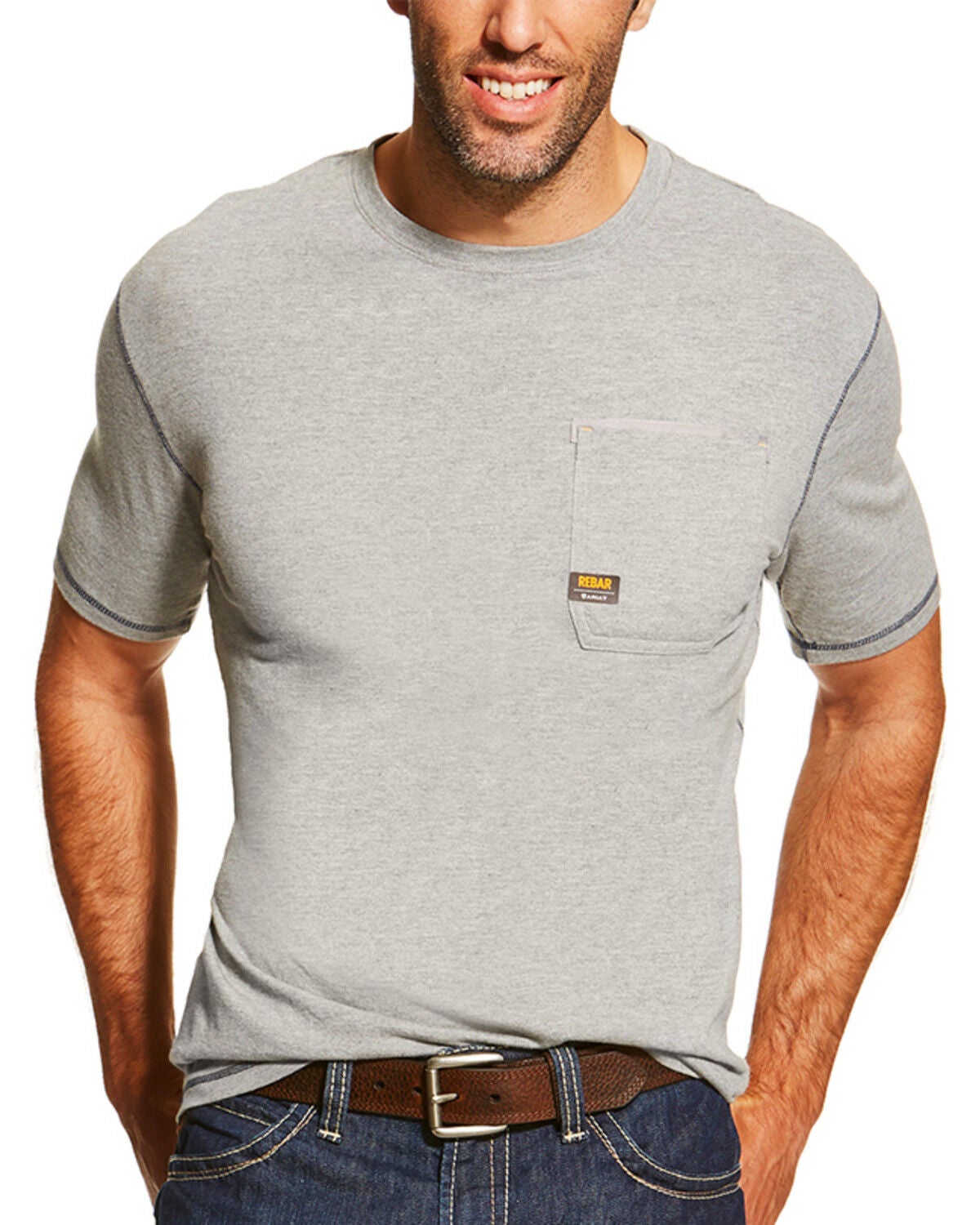 Ariat Men's Rebar Crew Short Sleeve Shirt, Heather Grey, hi-res