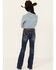 Image #3 - Shyanne Girls' Dark Wash Arrow Embroidered Stretch Bootcut Jeans , Blue, hi-res