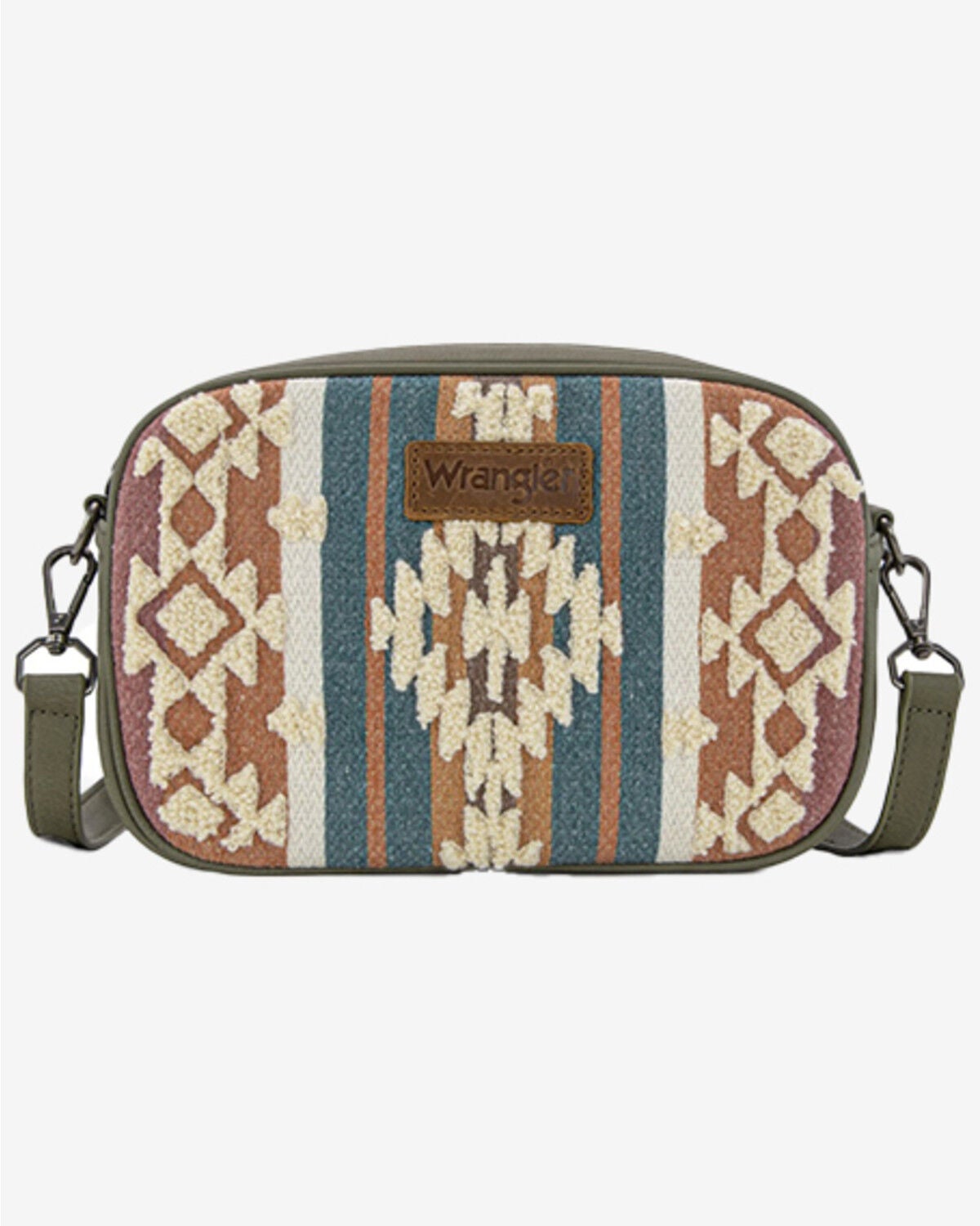 Image #1 - Wrangler Women's Sherpa Southwestern Print Canvas Crossbody Bag, Green, hi-res
