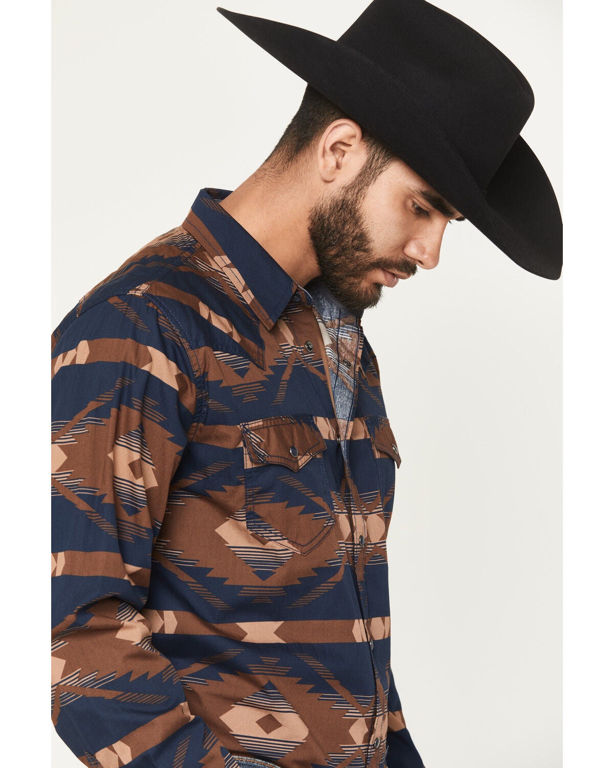 Image #2 - Cody James Men's Red River Range Southwestern Print Long Sleeve Snap Western Shirt, Burgundy, hi-res