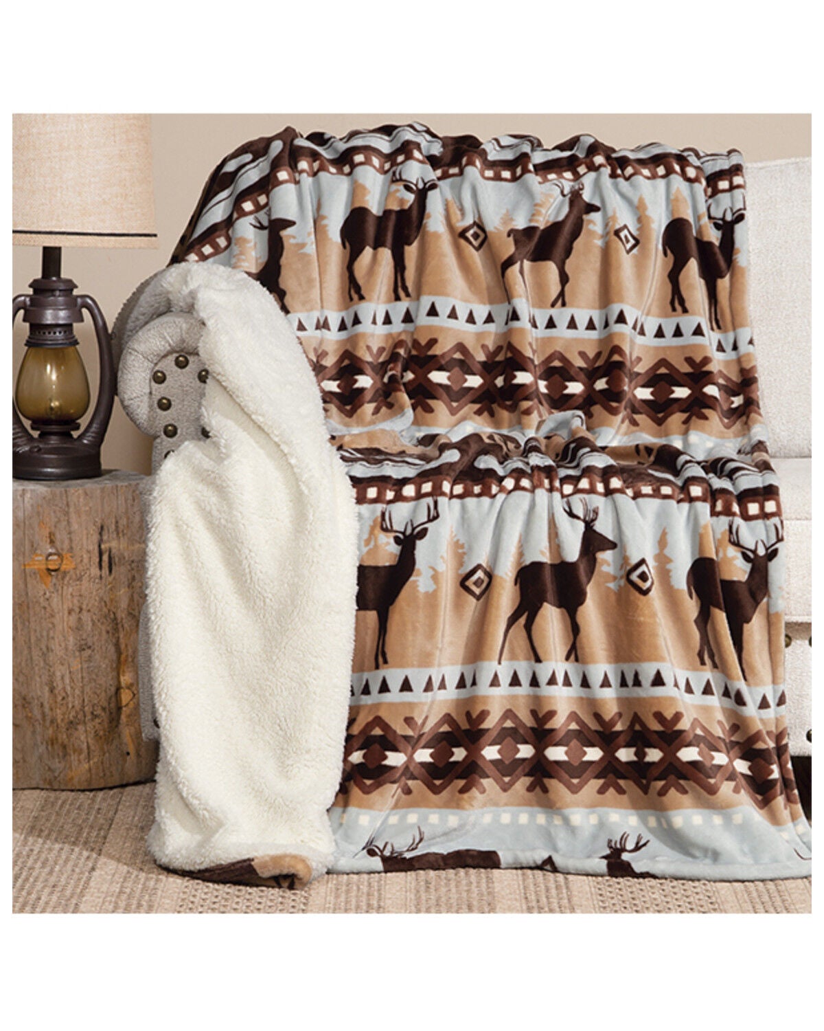 Image #1 - Carstens Home Buck Lake Plush Sherpa Throw Blanket, Brown, hi-res
