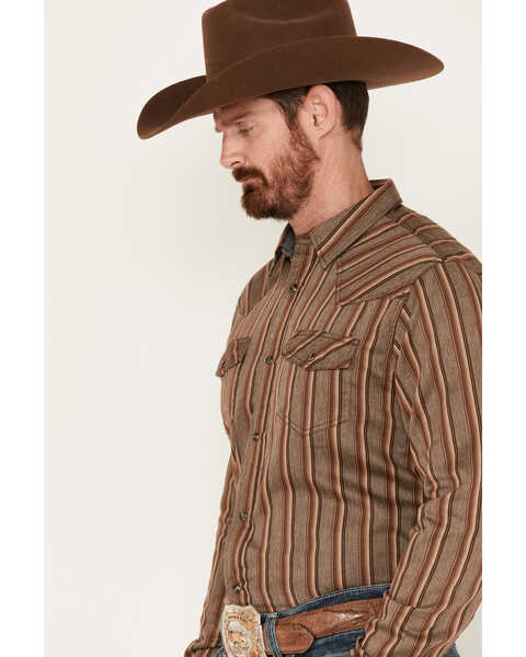 Image #3 - Cody James Men's Railway Striped Long Sleeve Snap Western Shirt, Brown, hi-res