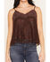 Image #3 - Miss Me Women's Sleeveless Floral Embellished Lace Cami, Burgundy, hi-res